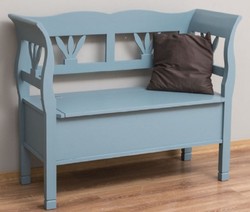 Landhausstil Massivholz Sitzbank mit Stauraum Hellblau Country Style Solid Wood Bench with Storage Space Light Blue