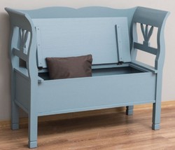 Landhausstil Massivholz Sitzbank mit Stauraum Hellblau Country Style Solid Wood Bench with Storage Space Light Blue