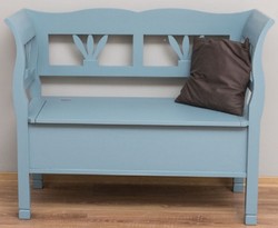 Landhausstil Massivholz Sitzbank mit Stauraum Hellblau Country Style Solid Wood Bench with Storage Space Light Blue