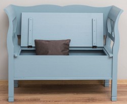 Landhausstil Massivholz Sitzbank mit Stauraum Hellblau Country Style Solid Wood Bench with Storage Space Light Blue