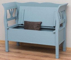 Landhausstil Massivholz Sitzbank mit Stauraum Hellblau Country Style Solid Wood Bench with Storage Space Light Blue
