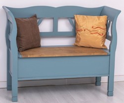 Landhausstil Massivholz Sitzbank mit Stauraum Hellblau Braun Country Style Solid Wood Bench with Storage Space Light Blue Brown