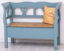 Landhausstil Massivholz Sitzbank mit Stauraum Hellblau Braun Country Style Solid Wood Bench with Storage Space Light Blue Brown