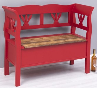 Casa Padrino banc style campagnard rouge / marron 117 x 48 x H. 92 cm - Banc en bois massif avec espace de rangement - Meuble en bois massif - Meuble style campagnard