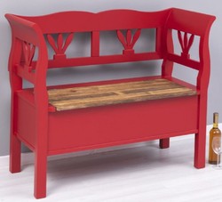 Casa Padrino banc style campagnard rouge / marron 117 x 48 x H. 92 cm - Banc en bois massif avec espace de rangement - Meuble en bois massif - Meuble style campagnard