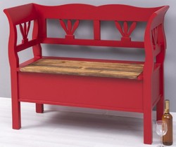 Casa Padrino banc style campagnard rouge / marron 117 x 48 x H. 92 cm - Banc en bois massif avec espace de rangement - Meuble en bois massif - Meuble style campagnard