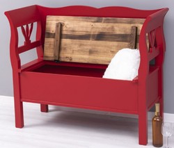 Casa Padrino banc style campagnard rouge / marron 117 x 48 x H. 92 cm - Banc en bois massif avec espace de rangement - Meuble en bois massif - Meuble style campagnard