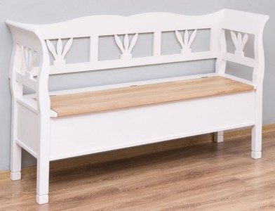 Casa Padrino panca in stile country bianco / naturale 163 x 48 x A. 92 cm - Panca in legno massello con vano contenitore - Mobili in legno massello - Mobili in stile country - Arredi stile country