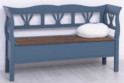 Casa Padrino banc style campagnard bleu / marron foncé 163 x 48 x H. 92 cm - Banc en bois massif avec espace de rangement - Meuble en bois massif - Meuble style campagnard