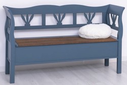 Casa Padrino banc style campagnard bleu / marron foncé 163 x 48 x H. 92 cm - Banc en bois massif avec espace de rangement - Meuble en bois massif - Meuble style campagnard