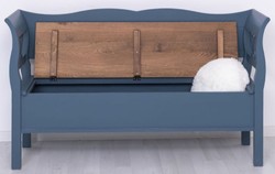 Casa Padrino banc style campagnard bleu / marron foncé 163 x 48 x H. 92 cm - Banc en bois massif avec espace de rangement - Meuble en bois massif - Meuble style campagnard