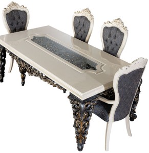 Casa Padrino Luxus Barock Esszimmer Stuhl 8er Set Blau / Weiß / Gold - Prunkvolle Barockstil Küchen Stühle - Luxus Esszimmer Möbel im Barockstil - Barock Esszimmer Möbel - Barockstil Möbel