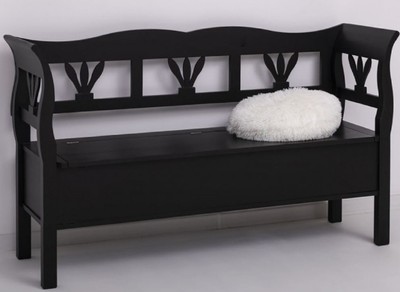 Casa Padrino banc style campagnard noir 163 x 48 x H. 92 cm - Banc en bois massif avec espace de rangement - Meuble en bois massif - Meuble style campagnard