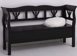 Casa Padrino panca in stile country nero 163 x 48 x A. 92 cm - Panca in legno massello con vano contenitore - Mobili in legno massello - Mobili in stile country - Arredi stile country