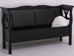 Casa Padrino panca in stile country nero 163 x 48 x A. 92 cm - Panca in legno massello con vano contenitore - Mobili in legno massello - Mobili in stile country - Arredi stile country