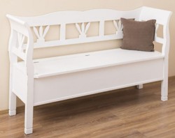 Landhausstil Massivholz Sitzbank mit Stauraum Antik Weiß Country Style Solid Wood Bench with Storage Space Antique White