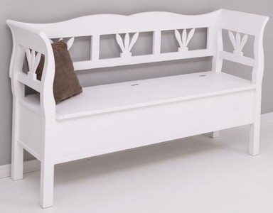 Casa Padrino banc style campagnard blanc 163 x 48 x H. 92 cm - Banc en bois massif avec espace de rangement - Meuble en bois massif - Meuble style campagnard