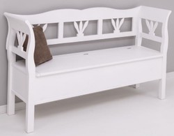Casa Padrino panca in stile country bianco 163 x 48 x A. 92 cm - Panca in legno massello con vano contenitore - Mobili in legno massello - Mobili in stile country - Arredi stile country