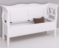 Casa Padrino panca in stile country bianco 163 x 48 x A. 92 cm - Panca in legno massello con vano contenitore - Mobili in legno massello - Mobili in stile country - Arredi stile country