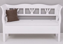 Casa Padrino panca in stile country bianco 163 x 48 x A. 92 cm - Panca in legno massello con vano contenitore - Mobili in legno massello - Mobili in stile country - Arredi stile country