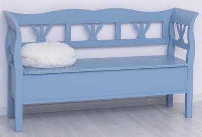 Casa Padrino banc style campagnard bleu clair antique 163 x 48 x H. 92 cm - Banc en bois massif avec espace de rangement - Meuble en bois massif - Meuble style campagnard