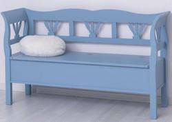 Casa Padrino panca in stile country azzurro antico 163 x 48 x A. 92 cm - Panca in legno massello con vano contenitore - Mobili in legno massello - Mobili in stile country - Arredi stile country