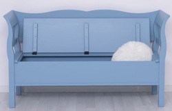 Casa Padrino panca in stile country azzurro antico 163 x 48 x A. 92 cm - Panca in legno massello con vano contenitore - Mobili in legno massello - Mobili in stile country - Arredi stile country