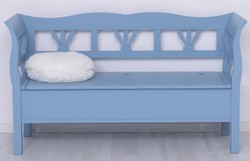Casa Padrino panca in stile country azzurro antico 163 x 48 x A. 92 cm - Panca in legno massello con vano contenitore - Mobili in legno massello - Mobili in stile country - Arredi stile country