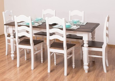 Casa Padrino conjunto de muebles de comedor de estilo campestre blanco / marrón oscuro - 1 Mesa de Comedor y 6 Sillas de Comedor - Muebles de comedor de madera maciza de estilo campestre