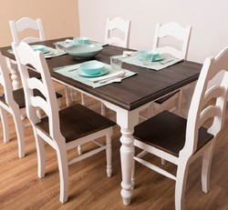 Landhausstil Massivholz Esszimmer Set Esstisch und 6 Stühle Weiß Dunkelbraun Country Style Solid Wood Dining Room Set Dining Table and 6 Chairs White Dark Brown Landhausstil Massivholz Esszimmer Set Esstisch und 6 Stühle Weiß Dunkelbraun Country Style Solid Wood Dining Room Set Dining Table and 6 Chairs White Dark Brown