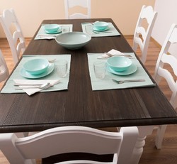 Landhausstil Massivholz Esszimmer Set Esstisch und 6 Stühle Weiß Dunkelbraun Country Style Solid Wood Dining Room Set Dining Table and 6 Chairs White Dark Brown Landhausstil Massivholz Esszimmer Set Esstisch und 6 Stühle Weiß Dunkelbraun Country Style Solid Wood Dining Room Set Dining Table and 6 Chairs White Dark Brown