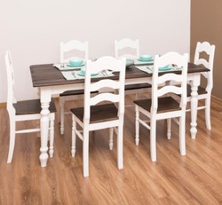 Casa Padrino set di 6 sedie per sala da pranzo in stile country bianco / marrone scuro 44 x 44 x A. 102 cm - Sedie per sala da pranzo in legno massello - Mobili per sala da pranzo in stile country