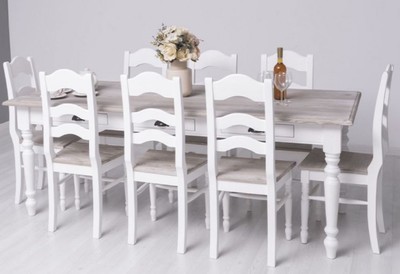 Casa Padrino Landhausstil Esszimmerstuhl 8er Weiß / Naturfarben 44 x 44 x H. 102 cm - Massivholz Esszimmerstühle im Landhausstil - Massivholz Esszimmer Möbel - Landhausstil Esszimmer Möbel