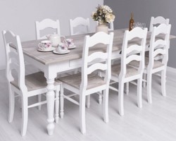 Casa Padrino set di 8 sedie per sala da pranzo in stile country bianco / naturale 44 x 44 x A. 102 cm - Sedie per sala da pranzo in legno massello - Mobili per sala da pranzo in stile country