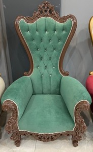 Casa Padrino baroque throne armchair with fine velvet fabric and rhinestones green / brown - Handmade royal armchair in baroque style - Wedding armchair - Giant armchair - Baroque furniture