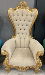 Casa Padrino sillón de trono barroco con tela de terciopelo fino y pedrería beige / oro - Sillón real hecha a mano en estilo barroco - Silla de boda - Sillón gigante - Muebles barrocos