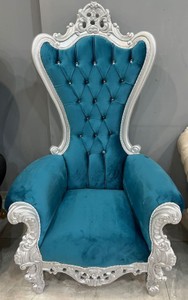 Casa Padrino baroque throne armchair with fine velvet fabric and rhinestones blue / silver - Handmade royal armchair in baroque style - Wedding armchair - Giant armchair - Baroque furniture
