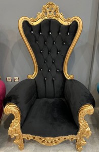 Casa Padrino baroque throne armchair with fine velvet fabric and rhinestones black / gold - Baroque style royal armchair - Baroque wedding armchair - Baroque giant armchair - Baroque furniture