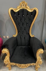 Casa Padrino baroque throne armchair with fine velvet fabric and rhinestones black / gold - Baroque style royal armchair - Baroque wedding armchair - Baroque giant armchair - Baroque furniture