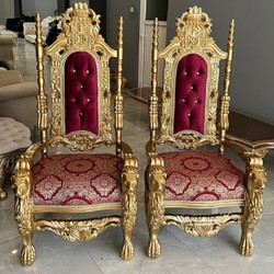 Casa Padrino fauteuil trône baroque avec strass et tissu velours fin bordeaux rouge / or - Magnifique fauteuil royal baroque - Fauteuil de mariage baroque - Fauteuil géant baroque - Meuble baroque