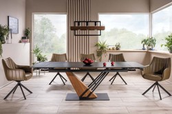 Casa Padrino tavolo da pranzo di design nero / marrone 180-240 x 90 x A. 75 cm - Tavolo da pranzo allungabile con piano in ceramica effetto marmo - Mobili sala da pranzo - Mobili design
