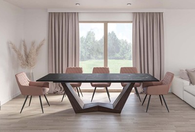 Casa Padrino Designer Esstisch Schwarz / Braun 200-250 x 98 x H. 76 cm - Ausziehbarer Esszimmertisch mit Glaskeramik Tischplatte - Esszimmer Möbel - Küchen Möbel - Designer Möbel