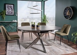 Casa Padrino designer dining table gray / silver 120-160 x 120 x H. 76 cm - Extendable dining room table with glass ceramic table top and stainless steel legs - Designer dining room furniture