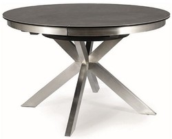 Casa Padrino designer dining table gray / silver 120-160 x 120 x H. 76 cm - Extendable dining room table with glass ceramic table top and stainless steel legs - Designer dining room furniture