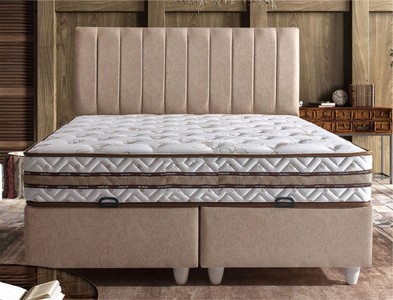 Luxus Bett Doppelbett mit Matratze Beige Weiß Luxury Bed Double Bed with Mattress Beige White