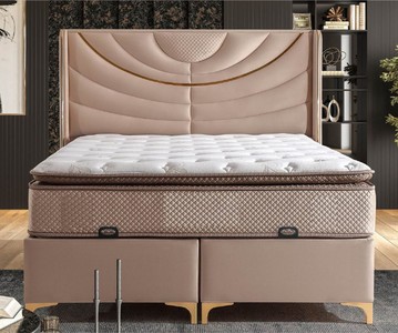 Luxus Bett Doppelbett mit Matratze Beige Gold Luxury Bed Double Bed with Mattress Beige Gold