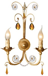 Casa Padrino lámpara de pared doble barroco de lujo oro antiguo / multicolor 30 x 13 x A. 45 cm - Lámpara de pared de metal con precioso cristal de Swarovski - Luces barrocas - Hecho en Italia