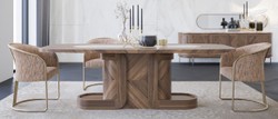 Casa Padrino set di mobili per sala da pranzo di lusso marrone / beige / grigio / arancione / ottone - 1 Tavolo da Pranzo e 8 Sedie da Pranzo - Mobili per sala da pranzo - Mobili di lusso