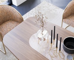 Casa Padrino set di mobili per sala da pranzo di lusso marrone / beige / grigio / arancione / ottone - 1 Tavolo da Pranzo e 8 Sedie da Pranzo - Mobili per sala da pranzo - Mobili di lusso