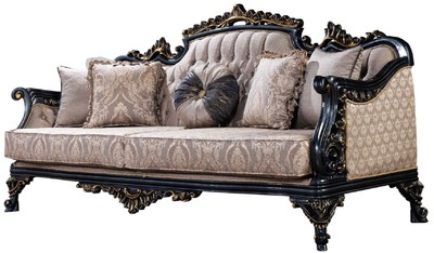 Casa Padrino Luxus Barock Sofa Grau / Blau / Gold - Barockstil Wohnzimmer Sofa mit elegantem Muster - Luxus Wohnzimmer Möbel im Barockstil - Barock Möbel - Barock Einrichtung